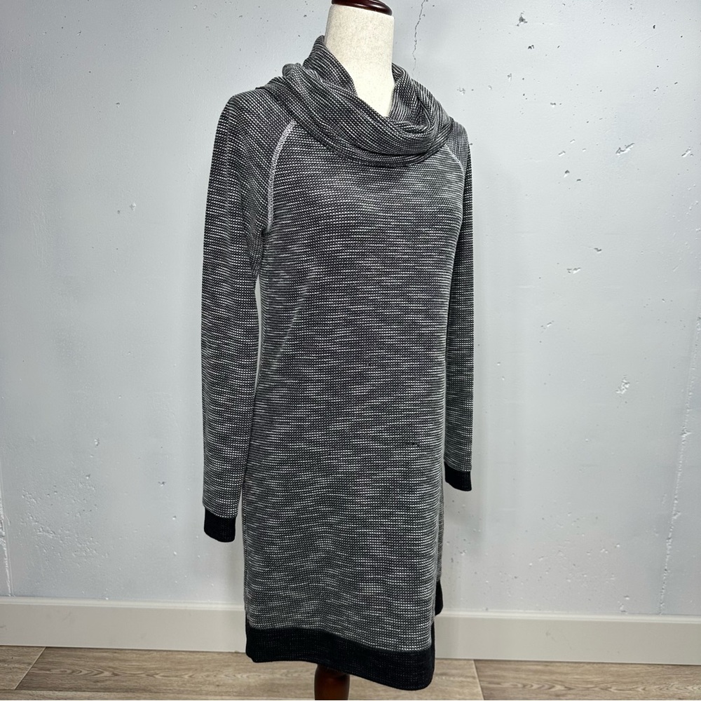 Neesha Cowl Neck Long Sleeve Dress Gray With Black Trim Above The Knee Sz S A338